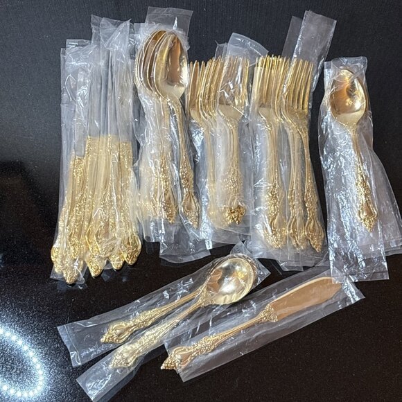 Northcraft 10K Gold Plated Flatware Set Roses Japan 44 Pcs Forks Spoons Knives - Picture 3 of 9